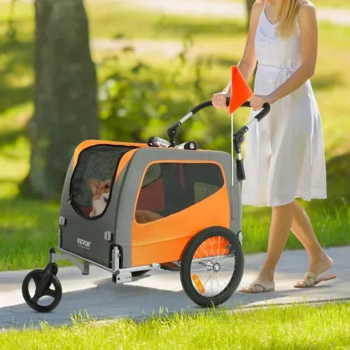 VEVOR Hunde-Fahrradanhänger, trägt bis zu 30 kg, 2-in-1-Fahrradträger für Haustier-Kinderwagen, einfach zusammenklappbarer Wagenrahmen mit Schnellspannrädern, universeller Fahrradkupplung, Reflektoren – Bild 7