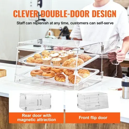 VEVOR 2-stöckige Gebäck-Vitrine, Kommerzielle Tabletts 510 x 350 x 35 mm, Bäckerei-Vitrine, Acryl-Vitrine mit Zugang zur Hintertür und abnehmbaren Regalen, für Donut-Bagels, Kuchen, Kekse usw. – Bild 4
