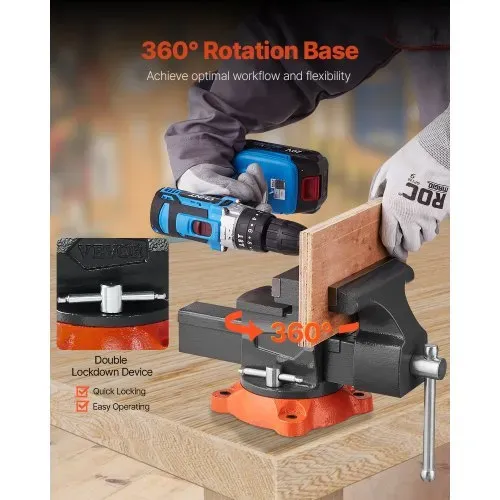 VEVOR Schraubstock, 140 mm Backenbreite, 140 mm max. Backenöffnung, 360° schwenkbare Feststellbasis, 73 mm Ausladung, Werkbank-Schraubstock aus Sphäroguss, Zwei-Wege-Backen zum Einspannen runder Rohre – Bild 4