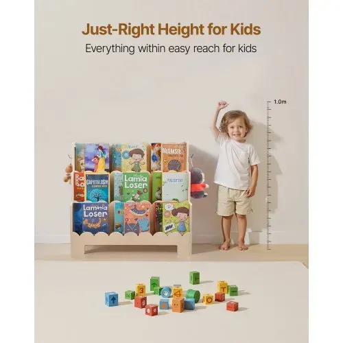 VEVOR Montessori Bücherregal 3-stöckiges Kinderbücherregal mit Wellenschliff, nach vorne gerichtetes Büchergestell mit Doppelhaken, Babybücherregal Kinderzimmerregal für Vorschule Kindergarten – Bild 4