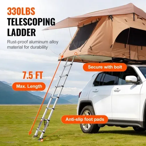 VEVOR Dachzelt mit Hartschale Autozelt für 2–3 Personen, zusammenklappbares Hartschalen-Dachzelt mit Teleskopleiter (150 kg belastbar) Matratze, aus Oxford-Gewebe wasserdicht für Jeep SUV Van Pickup – Bild 4