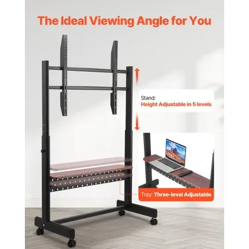 VEVOR rollbarer TV-Ständer TV-Wagen für 1397-2540 mm Bildschirme, höhenverstellbarer tragbarer Monitorständer mit Ablage bis zu 92,99 kg für Wohnzimmer Schlafzimmer Büro (Max VESA 800 x 600 mm) – Bild 4