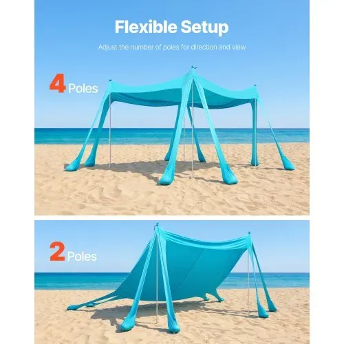 VEVOR Strandzelt mit Sonnenschutz (UPF 50+) 3 x 3 x 2 m, Strandmuschel mit Sandsäcken & Stützstangen & Sandschaufeln, Tragbares Sonnensegel für Familienausflüge Camping Angel Grün – Bild 5