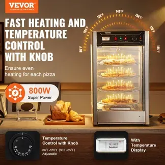 VEVOR Kommerzieller Speisenwärmer für 14-Zoll-Pizza, 4-stufiger Pizzawärmer mit rotierender Dampfheizung, 30℃~85℃ Temperaturregelung und Temperaturanzeige, 25 W Ofenlicht + obere LED für Pizzeria, Restaurant VEVOR Kommerzieller Speisenwärmer für 14-Zoll-Pizza, 4-stufiger Pizzawärmer mit rotierender Dampfheizung, 30℃~85℃ Temperaturregelung und Temperaturanzeige, 25 W Ofenlicht + obere LED für Pizzeria, Restaurant