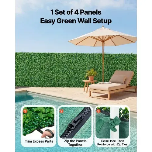 VEVOR Künstliche Hecke 2,4 m x 61 cm 4-tlg. Set, Pflanzenwand, PE-Sichtschutz, Sichtschutzzaun, Windschutz, Heckenzaun, Kunstpflanzen Balkonverkleidung für Hochzeiten, Außengärten, Hinterhöfe – Bild 3