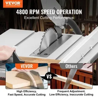 VEVOR Tischkreissäge 1800W, Tischsäge Ø254mm 4800U/min, 85mm bei 90° Querschnitt 55mm bei 45° Schrägschnitt, Winkelanschlag -60˚/60˚, Ideal für Schneiden von Holz und DIY-Holzbearbeitungsprojekte VEVOR Tischkreissäge 1800W, Tischsäge Ø254mm 4800U/min, 85mm bei 90° Querschnitt 55mm bei 45° Schrägschnitt, Winkelanschlag -60˚/60˚, Ideal für Schneiden von Holz und DIY-Holzbearbeitungsprojekte