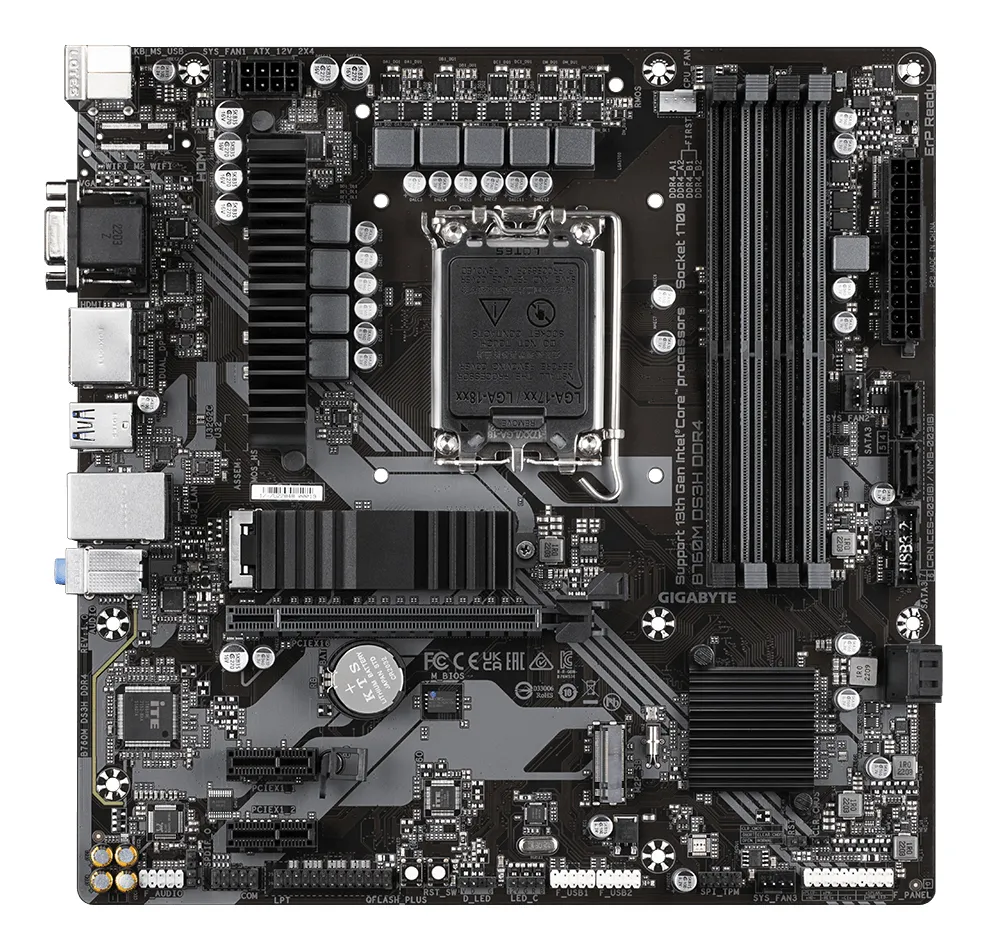 GIGABYTE B760M DS3H DDR4 Motherboard - Unterstützt Intel Core 14. Generation CPUs, 6+2+1 Phasen Digital VRM, bis zu 5333MHz DDR4 (OC), 2xPCIe 4.0 M.2, 2.5GbE LAN, USB 3.2 Gen2 – Bild 3