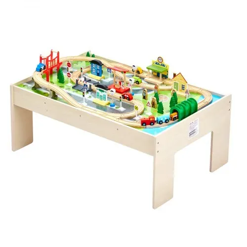 VEVOR Holz Aktivitätstisch, 84-teilig, mit zusammenklappbarem Aufbewahrungsbehälter, 3-in-1-Eisenbahnset zum Spielen, Malen, Lesen, Essen, kreatives Spielzeugset für Kinder ab 3 Jahren – Bild 9