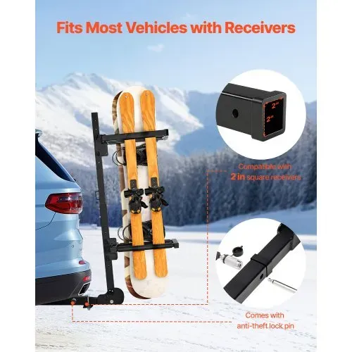 VEVOR Skiboard Snowboard Dachträger für bis zu 6 Paar Ski/4 Snowboards, abschließbarer Skidachträger mit Sicherheitsgurt & Kippzugang, verstellbarer Skihalter passend für die Anhängerkupplung – Bild 2