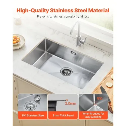 VEVOR Küchenspüle Einbauspüle Spülbecken 76 x 43 x 19 cm aus Edelstahl Spülen Unterbauspülen, Einzelbecken mit Zubehör, Haushaltsspülbecken für Wohnmobil Vorbereitungsküche Bar – Bild 2