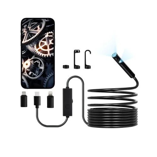 VEVOR Endoskopkamera mit Licht, Dual Lens Endoskop für Android & iOS, 1920P HD-Inspektionskamera mit 8+1 LED-Licht, 2-fachem Zoom, 5 m Kabel, wasserdichte IP67-Kanalkamera für Auto, Sanitär VEVOR Endoskopkamera mit Licht, Dual Lens Endoskop für Android & iOS, 1920P HD-Inspektionskamera mit 8+1 LED-Licht, 2-fachem Zoom, 5 m Kabel, wasserdichte IP67-Kanalkamera für Auto, Sanitär