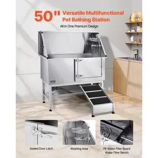 VEVOR Hundewaschstation Edelstahl, 1270x580x1495 mm Tierpflegewanne mit Rampe, PE-Wasserfilterplatte, Wasserhahn, Duschkopf & Seifenhalter, für große, mittelgroße & kleine Haustiere (rechte Tür) VEVOR Hundewaschstation Edelstahl, 1270x580x1495 mm Tierpflegewanne mit Rampe, PE-Wasserfilterplatte, Wasserhahn, Duschkopf & Seifenhalter, für große, mittelgroße & kleine Haustiere (rechte Tür)