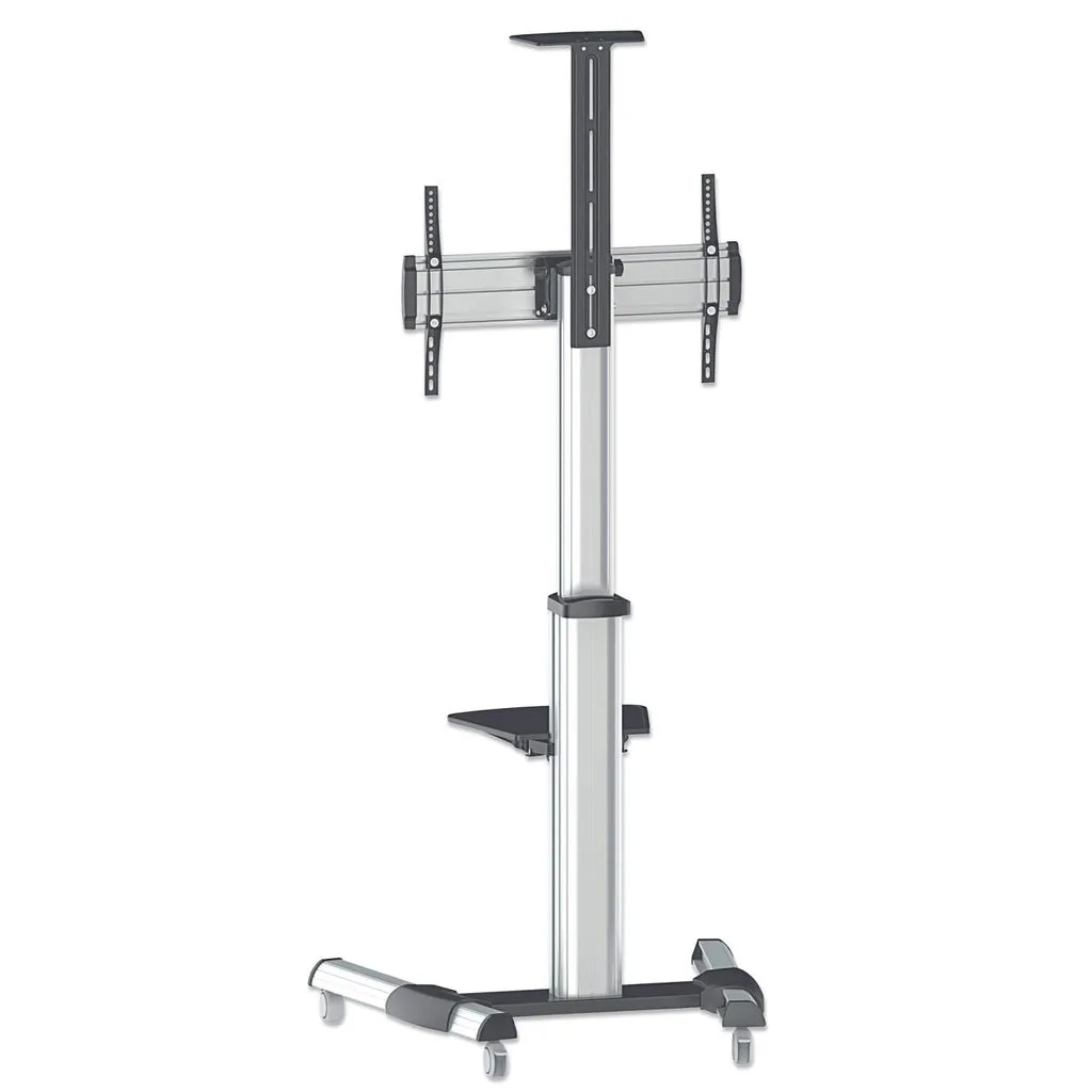 Manhattan Universal Multimedia TV-Ständer auf Rollen, Für Bildschirme von 37" bis 70"* und bis zu 50 kg, -12 ~ 5° neigbar, 90° schwenkbar, Kamerahalterung und AV-Fachboden abnehmbar, schwarz/silber – Bild 4