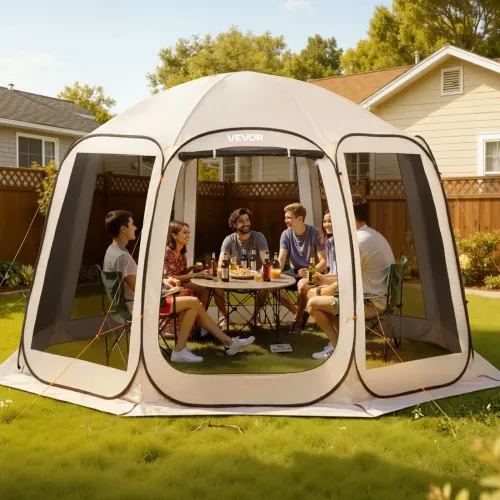 VEVOR Pop-Up-Zelt, 365,76×335,28 cm, tragbares Campingzelt für 10–12 Personen, mit Netz, Tragetasche, Seitenwänden und Heringen, für Garten, Terrasse und Outdoor-Aktivitäten, Beige VEVOR Pop-Up-Zelt, 365,76×335,28 cm, tragbares Campingzelt für 10–12 Personen, mit Netz, Tragetasche, Seitenwänden und Heringen, für Garten, Terrasse und Outdoor-Aktivitäten, Beige