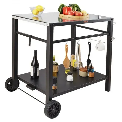 VEVOR Servierwagen Küchenwagen 100 x 64 x 83,5 cm Outdoor-Grill-Esswagen mit Doppelter Ablage, Beweglicher Grilltisch für die Zubereitung von Speisen, Multifunktionale Tischplatte aus Eisen Schwarz – Bild 9