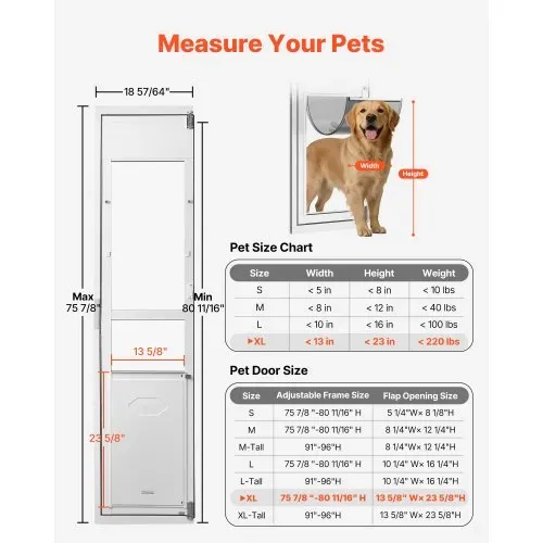 VEVOR Hundeklappe für Glasschiebetür, Hundetür Höhenverstellbar von 1927 bis 2049 mm, Rahmen aus Aluminiumlegierung mit Klappe & Schloss, für Extra Große Hunde, 180° schwenkbare Haustiertür, XL VEVOR Hundeklappe für Glasschiebetür, Hundetür Höhenverstellbar von 1927 bis 2049 mm, Rahmen aus Aluminiumlegierung mit Klappe & Schloss, für Extra Große Hunde, 180° schwenkbare Haustiertür, XL