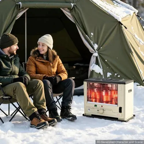 VEVOR Petroleumheizung 2930W Tragbare Petroleumofen 4,44L Ölheizung Beige, Heizkanone für Zuhause Camping Notfall, Max. 10 m², Sicherheitsgitter, Kippschutz, Flammenregulierung, mit Tankanzeige & Akku – Bild 7