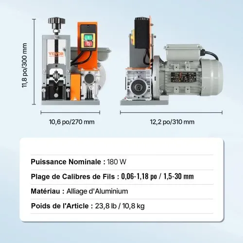 VEVOR Kabelabisoliermaschine Elektrisch φ1,5-25mm Kabelschälmaschine 180W Abisoliermaschine 18m pro Minute Geschwindigkeit Abisolierzange 65-Mn-Federstahl Klinge Ideal zum Abisolieren von Kupferdraht – Bild 6