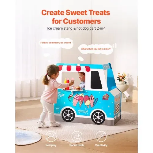 VEVOR Eiswagen für Kinder, über 20 Zubehörteile, Eisdiele aus Holz mit Lenkrad und Tafel, Zahlungsscanner und Gefrierschrank, Wasserhahn und Spüle, geeignet für Kinder von 3–7 Jahren, blau VEVOR Eiswagen für Kinder, über 20 Zubehörteile, Eisdiele aus Holz mit Lenkrad und Tafel, Zahlungsscanner und Gefrierschrank, Wasserhahn und Spüle, geeignet für Kinder von 3–7 Jahren, blau