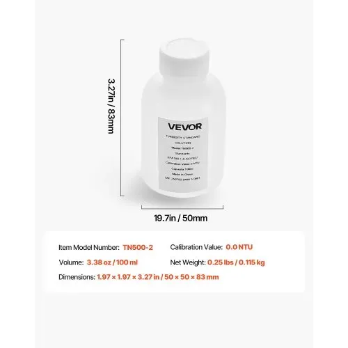 VEVOR Trübungskalibrierlösung 0 NTU 100 ml, Standard-Trübungslösung zum Nachfüllen für Trübungsmessgeräte, Nulldrift für stabile Konzentration, gebrauchsfertig, geeignet für weißes/rotes Licht – Bild 6