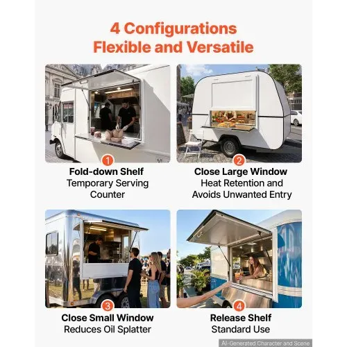 VEVOR Verkaufsfenster für Foodtrucks 915 x 915 x 80 mm Aluminiumlegierung, Konzessionsfenster für Imbisswagen, bis 85° Aufklappbar, mit Verkaufsklappe, Servierablage & Schlepphaken, Regenschutz – Bild 3