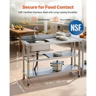 VEVOR Spültisch Spülbecken Edelstahl (120 x 50 x 94 cm), Einzelbecken mit Wasserhahn & 2 Ablagefächern, Küchenspüle für Garage Restaurant, Waschtisch Außenspüle mit Arbeitsplatte (recht) VEVOR Spültisch Spülbecken Edelstahl (120 x 50 x 94 cm), Einzelbecken mit Wasserhahn & 2 Ablagefächern, Küchenspüle für Garage Restaurant, Waschtisch Außenspüle mit Arbeitsplatte (recht)