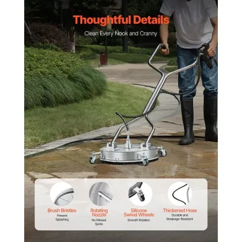 VEVOR 465 mm Hochdruckreiniger, Oberflächenreiniger, Flächenreiniger aus Edelstahl mit 4 Rädern, max. 4000 PSI, 3/8-Schnellanschluss, 2 Sprühdüsen, Doppelgriff, für Beton, Terrasse, Gehweg – Bild 4