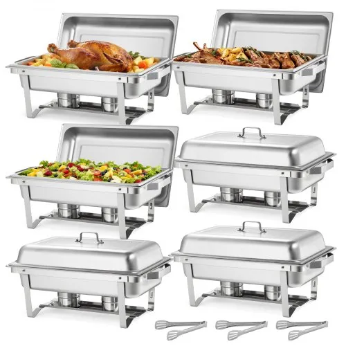VEVOR rechteckiger Chafing Dish Set 8,5 L Speisenwärmer (6 Stk.) Buffet Warmhaltebehälter mit Griff & 3 Lebensmittelzangen & Deckel & Brennstoffhalter, geeignet für Bankett Party Hochzeit Silber VEVOR rechteckiger Chafing Dish Set 8,5 L Speisenwärmer (6 Stk.) Buffet Warmhaltebehälter mit Griff & 3 Lebensmittelzangen & Deckel & Brennstoffhalter, geeignet für Bankett Party Hochzeit Silber