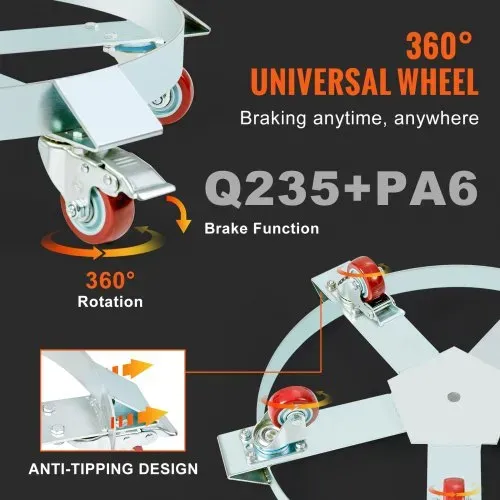 VEVOR Fassroller 250L Transportroller Kohlenstoffstahl Rollbrett Innendurchmesser Ø607mm Fasswagen mit 5 Universalrädern (2 mit Bremsen) Transportwagen zum Transport von Fass bis zu 567kg – Bild 4