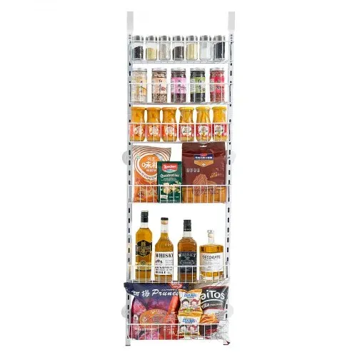 VEVOR Vorratsschrank Speisekammer-Organizer Aufbewahrung über der Tür, 6-stufige Gewürzregale zum Aufhängen aus Stahl, verstellbare Lagerregale für die Wand, für Zuhause Küche Badezimmer, weiß – Bild 8