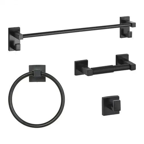 VEVOR Badezimmer Hardware Zubehör Set aus SUS201 Edelstahl (4-tlg.) inkl. Handtuchstange & Handtuchhalter (runder Ring) & Haken & Toilettenpapierhalter, für Badezimmer, Wandmontage Schwarz – Bild 9