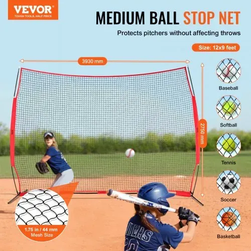 VEVOR Barrikaden-Backstop-Netz, 393 x 140 x 275 cm Ballsport-Absperrnetz, Tragbare Übungsausrüstung mit Tragetasche, Schutzschirm für Baseball-, Softball-, Lacrosse-, Fußball- und Hockeytraining VEVOR Barrikaden-Backstop-Netz, 393 x 140 x 275 cm Ballsport-Absperrnetz, Tragbare Übungsausrüstung mit Tragetasche, Schutzschirm für Baseball-, Softball-, Lacrosse-, Fußball- und Hockeytraining