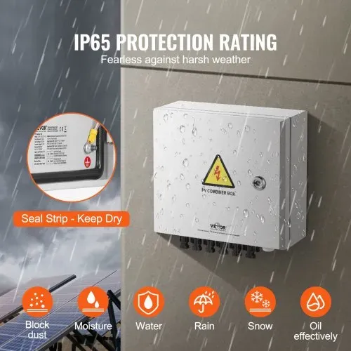 VEVOR PV-Combiner-Box, 6-String, Solar-Combiner-Box mit 10 A Nennstromsicherung, 63 A Leistungsschalter, Blitzableiter und Solaranschluss, Stahlgehäuse für On-/Off-Grid-Solarpanelsystem, IP65 – Bild 3