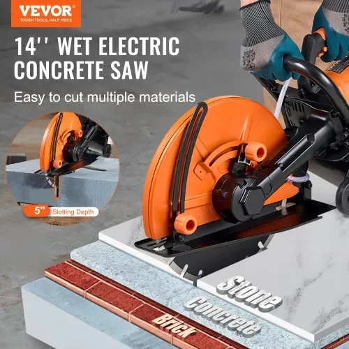 VEVOR Elektrische Betonsäge, 356 mm, Hochleistungs-Kreissäge 2800 W, Schnitttiefe 127 mm, Nass-/Trocken-Scheibensäge mit Wasserrohr, Wasserpumpe, Sägeblatt, für Stein und Ziegel VEVOR Elektrische Betonsäge, 356 mm, Hochleistungs-Kreissäge 2800 W, Schnitttiefe 127 mm, Nass-/Trocken-Scheibensäge mit Wasserrohr, Wasserpumpe, Sägeblatt, für Stein und Ziegel