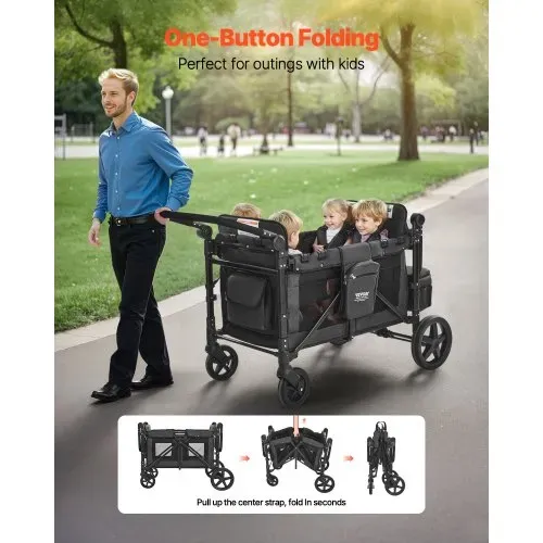 VEVOR Kinderwagen für 4 Kinder, Push-Pull-Reisebuggy mit verstellbarem Griff, Sicherheitsgurt und abnehmbarem Verdeck, 4-Sitzer-Bollerwagen für Camping, Dunkelgrau und Schwarz (150 kg Tragkraft) VEVOR Kinderwagen für 4 Kinder, Push-Pull-Reisebuggy mit verstellbarem Griff, Sicherheitsgurt und abnehmbarem Verdeck, 4-Sitzer-Bollerwagen für Camping, Dunkelgrau und Schwarz (150 kg Tragkraft)