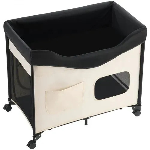 VEVOR erhöhtes Haustierbett (XL), faltbare Hundeliege mit 600D Oxford-Stoff & holländischem Samt, tragbares erhöhtes Kinderbett mit Rädern & seitlichen Aufbewahrungstaschen & Tragetasche, Beige – Bild 10