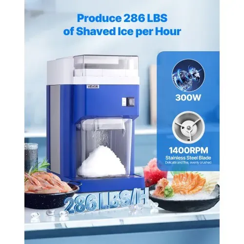 VEVOR kommerzielle Eisrasiermaschine Schneekegelmaschine 1,8 L, fein und fluffig mit 300-W-Motor & Edelstahlklingen, gewerblicher Eiscrusher für Dessertladen Familientreffen Restaurant, Blau VEVOR kommerzielle Eisrasiermaschine Schneekegelmaschine 1,8 L, fein und fluffig mit 300-W-Motor & Edelstahlklingen, gewerblicher Eiscrusher für Dessertladen Familientreffen Restaurant, Blau