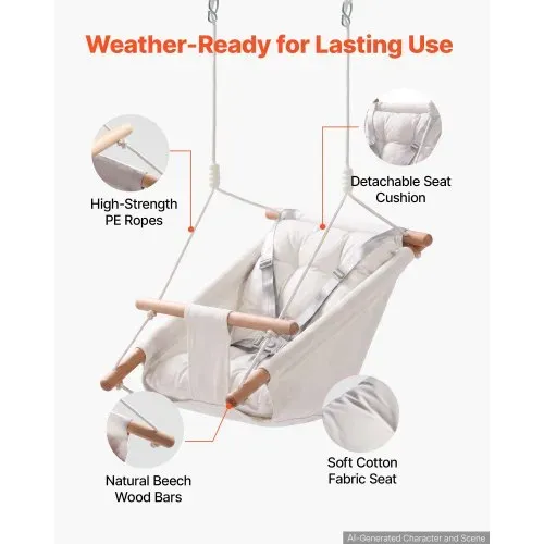 VEVOR 3-in-1 Babyschaukel Kinderschaukel 30kg Hängeschaukel aus Canvas Weiß, für Indoor & Outdoor, 5-Punkt-Sicherheitsgurt, Hängesitz mit Integriertem Kissen für Kinder bis 3 Jahre, CE/CPC-Zertifiziert – Bild 5