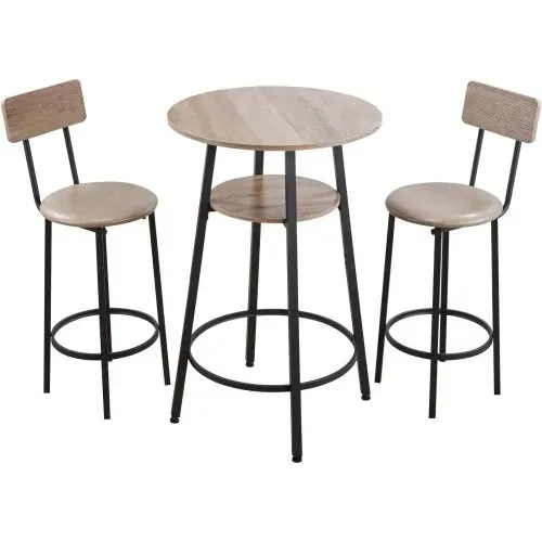 VEVOR Bartisch-Set (3-tlg.) mit 2 Barstühlen & abgerundeten Kanten, runder Kneipentisch Stehtisch (600 x 915 mm), Bistrotisch Esstisch Hellgrau, Schwarz, geeignet für Büro Minibar Frühstücksecke – Bild 8