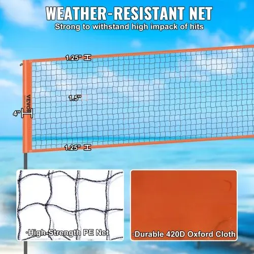 VEVOR Volleyballnetz Höhenverstellbares Volleyballnetz Set, 4,3 x 2,2 m Tragbarer Beachvolleyball-Netz, Orange Volleyballnetz Faltbare Volleyballnetz mit Volleyball & Tragetasche, für Garten, Strand – Bild 3