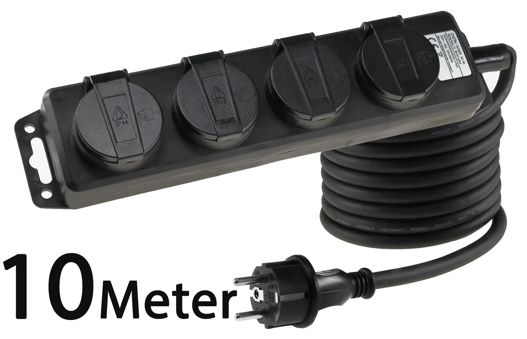 Gartensteckdosenleiste für Außen, 4-fach IP44, H07RN-F 3G1,5mm², Zuleitung 10m Gartensteckdosenleiste für Außen, 4-fach IP44, H07RN-F 3G1,5mm², Zuleitung 10m