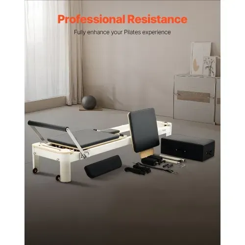 VEVOR Pilates Reformer Maschine Pilates-Bett aus Aluminium mit Sitzbox & doppeltem Widerstand – Feder & Kordel, für Fortgeschrittene & Anfänger, Heim-Fitnessstudio Gerät bis zu 181,44 kg – Bild 2