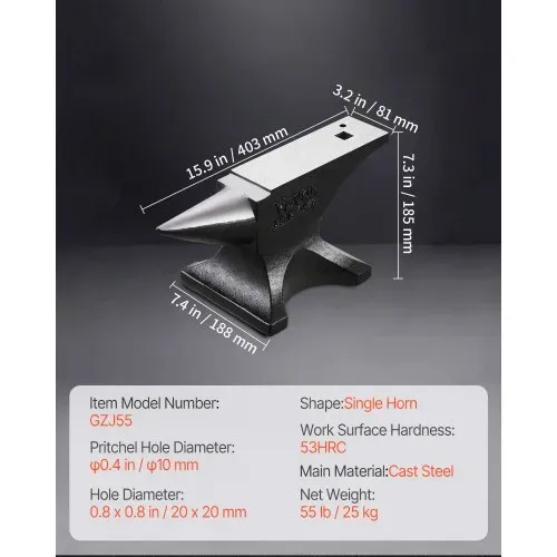 VEVOR Einzelhornamboss Amboss aus Gussstahl 25 kg runder Hornamboss mit hoher Härte & großer Arbeitsplatte & stabiler Basis, Metallbearbeitungswerkzeug zum Biegen Formen und Verdrehen von Metall – Bild 6