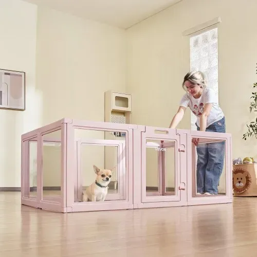 VEVOR Wurfkiste für Welpen, 1540x1000x600 mm, Welpenlaufstall, mit transparenten Fenstern und Schloss, pinken Rahmen, Hundelaufstall, Tierlaufstall, Hunde Wurfbox für mittelgroße Hunde – Bild 7