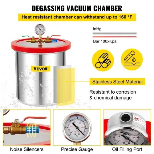 VEVOR Vakuumpumpe Unterdruckpumpe Vakuumkammer-Kit 19L 142L/min 1/3PS 1-stufig – Bild 3
