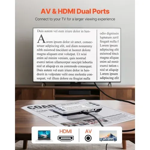 VEVOR Tragbare digitale Lupe, 5 Zoll HD elektronische Leselupe, Lesehilfe für Sehschwäche, 2- bis 48-facher Zoom, mit 13 MP Nah- & Fernobjektiv, 26 Farben, AV- & HDMI-Ausgang, klappbarer Griff – Bild 6