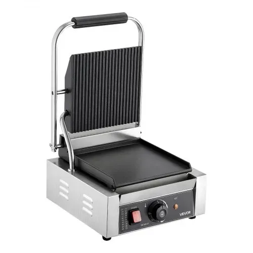 VEVOR Kommerzieller Kontaktgrill 1800 W Elektrogrill Sandwichmaker Panini Presse aus Edelstahl mit Griff & Temperaturregelung, 22 x 23 cm flache Emailleplatte (Einzel), für Hamburger Steak Speck – Bild 8
