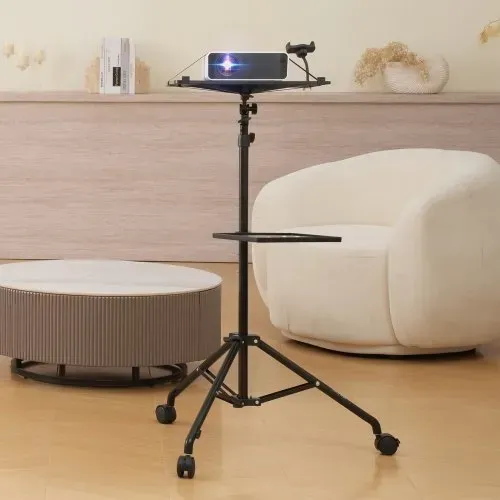VEVOR Projektorständer mit Rädern Laptopständer-Stativ, höhenverstellbar von 795 bis 1710 mm, Projektor-Stativständer mit 2 Ablagen & Schwanenhals-Telefonhalterung, im Freien/Büro/Studio, zu Hause – Bild 7