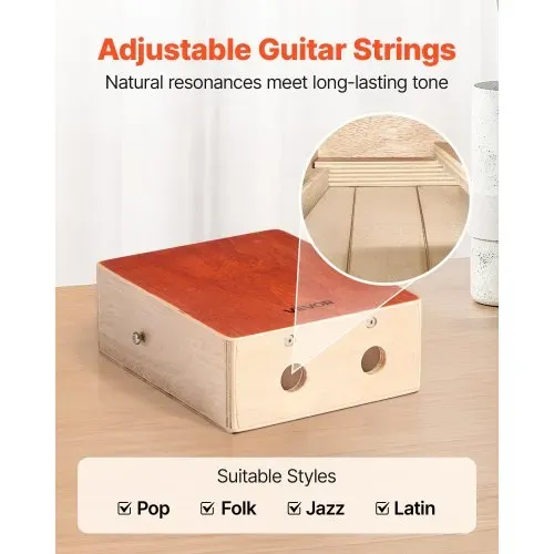 VEVOR Cajon, Kistentrommel, mit internen Gitarrensaiten, leichte Percussion-Box aus Holz, tragbares Trommelinstrument mit Reisetasche, verstellbarem Gurt, für Anfänger & Profis, 230x100x280 mm – Bild 2