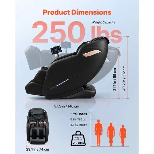 VEVOR Massagesessel, 3D-Zero-Gravity-Relaxsessel mit Ausziehbarer Fußstütze, Automatikprogrammen, Airbags, Heizfunktion für Taille & Beine, Bluetooth-Lautsprecher, Touchscreen für Zuhause & Büro – Bild 3